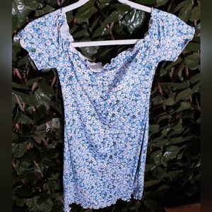 Off The Shoulder Floral Dress Blue